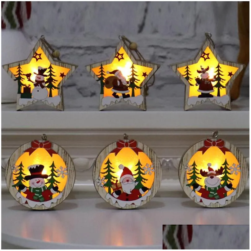 christmas decorations decor wooden ornament led light santa claus deer cart luminous lamp 2christmas