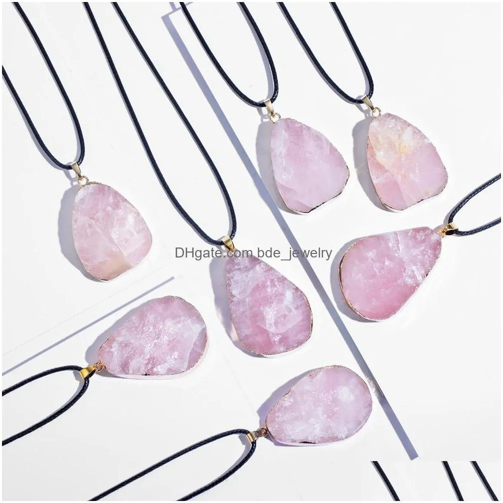 natural crystal pendant necklace raw quartz stone healing irregular handmade chakra jewelry for women girl long chain