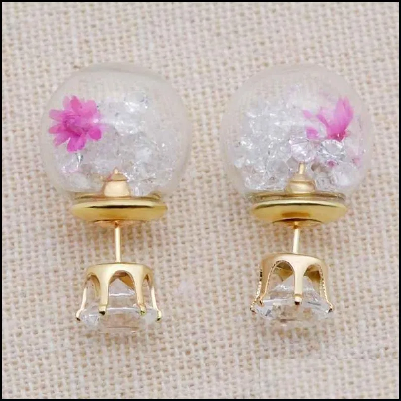 glass ball broken jewelry diamonds dry flower earrings charm natural dried romantic elegant sweet beauty sexual girl