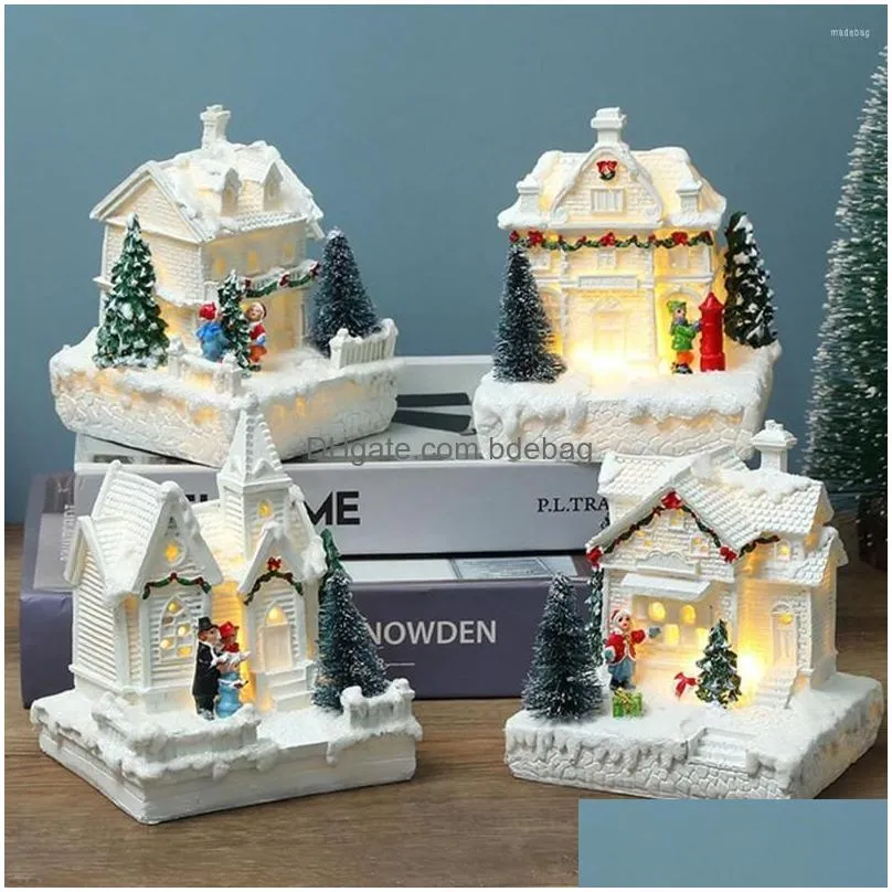 christmas decorations light house resin ornament scene village merry for home xmas gifts year noel