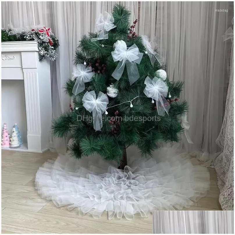 christmas decorations 78/90/122cm tree skirt white mesh carpet snowflake colorful pompon mat for home xmas year decor apron