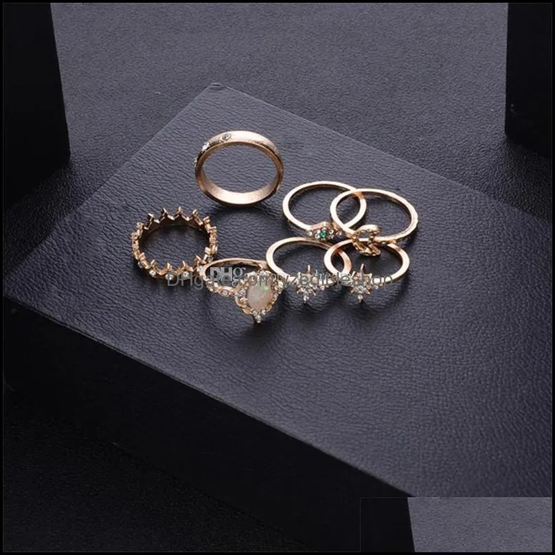 gold knuckle ring set diamond crown bow moon star rings combination stacking ring midi rings women jewelry gift