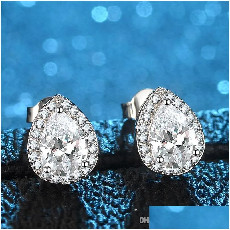 sterling silver inlaid water drops zircon earrings to create diamonds or gemstone earrings jewelry womens girls anniversary birthday
