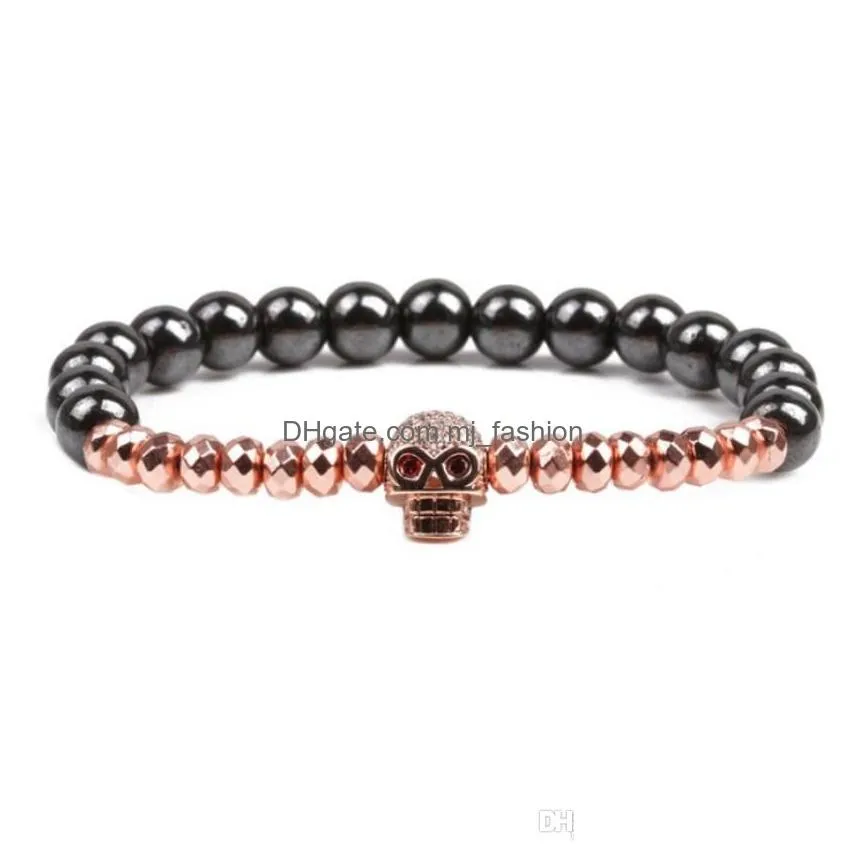 mens bracelet black gallstone copper micro inlay rose gold zircon taro wrist ornament beaded ghost head