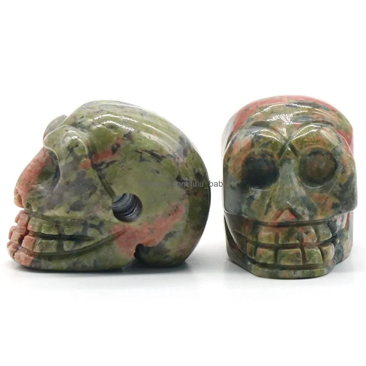 23mm natural malachite skull head statue hand carved gemstone human skeleton head figurines reiki healing stone for home office