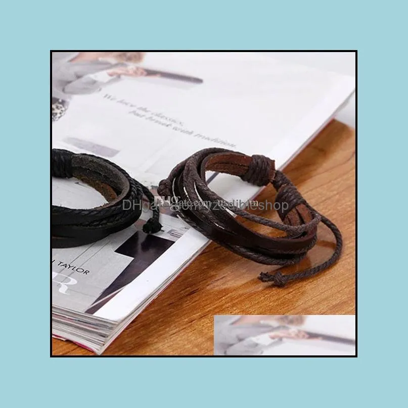 genuine leather wrap multilayer bracelets adjust braided bracelet bangle cuff for women men fashion jewelry