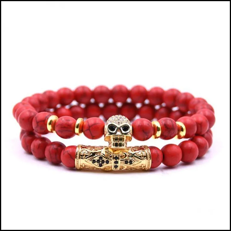 microinlaid zircon skull bracelet set 2 couple 2018 summer perfect fashion birthday bracelet gift