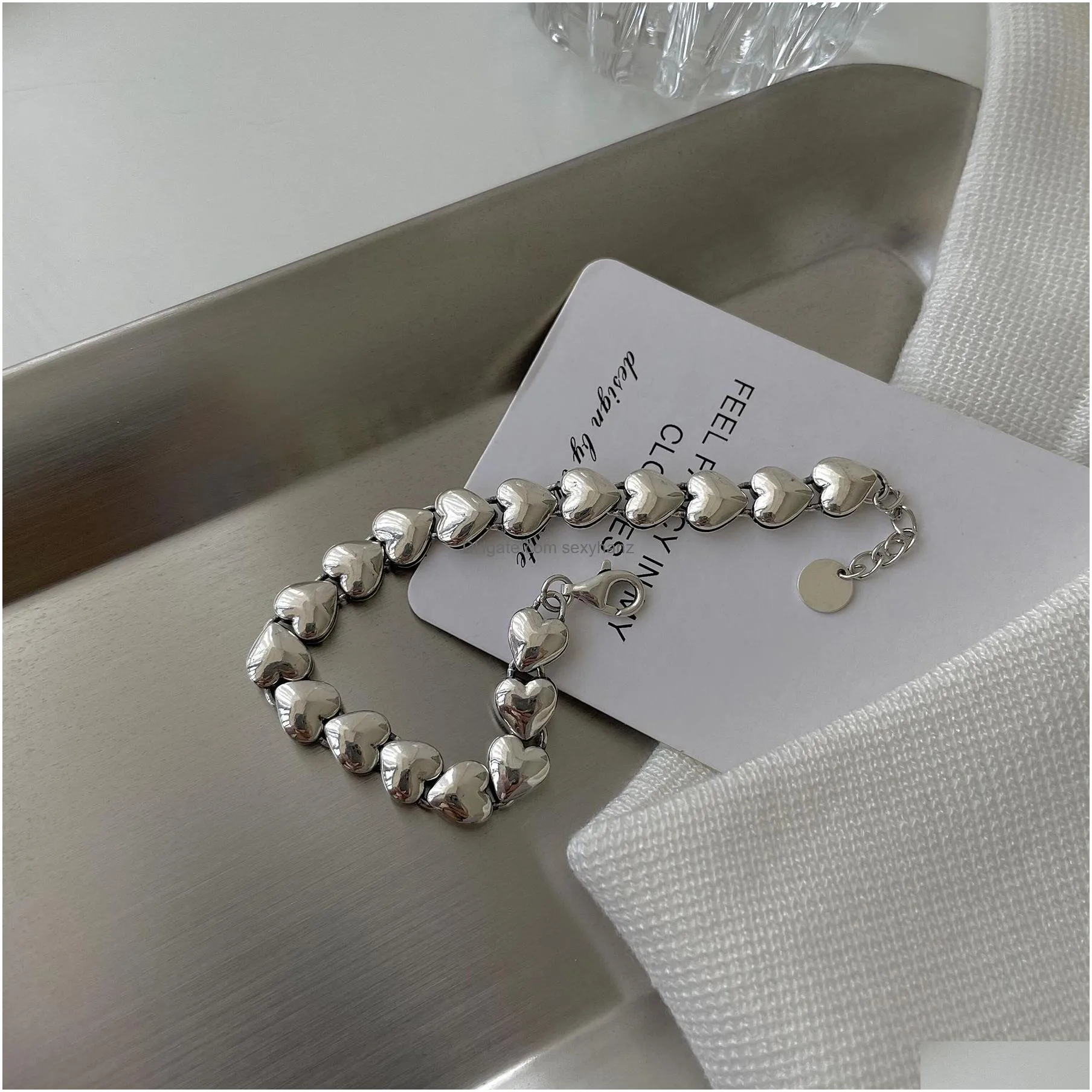 silver heart connected bracelets for women simple vintage stitching bracelet niche design cool jewelry