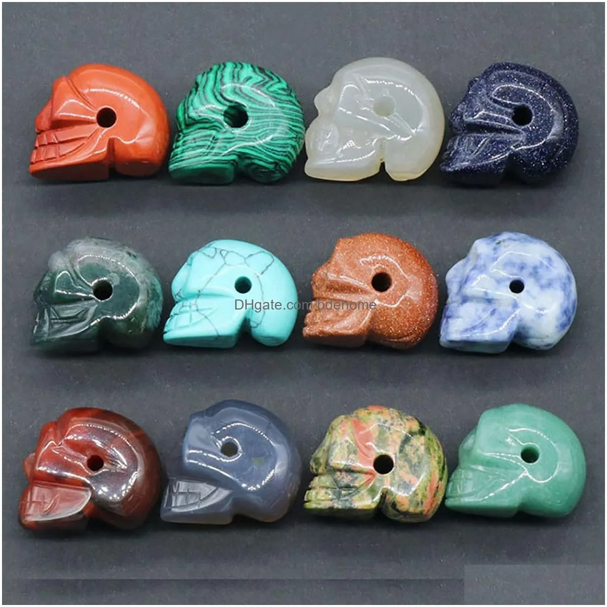 23mm natural grey agate stone skull hand carved human skull head sculpture gemstone carving