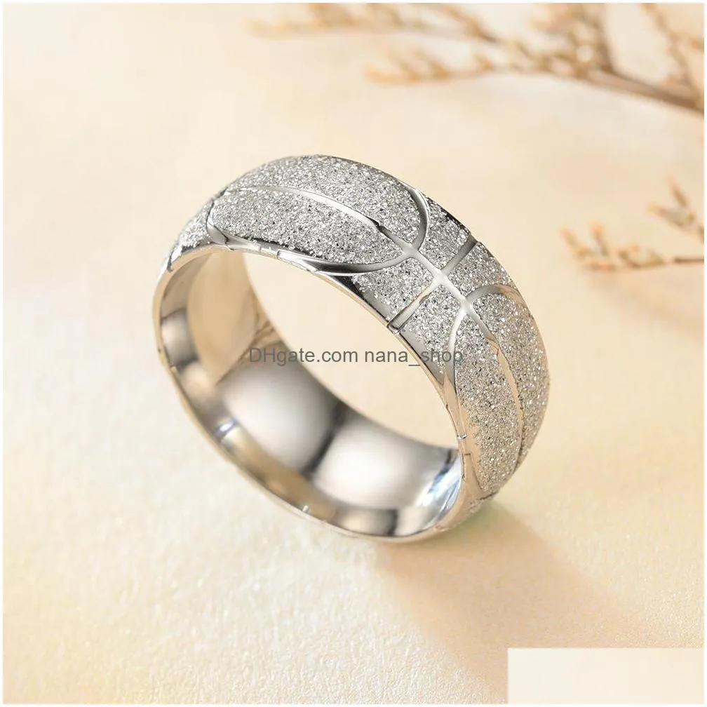 stainless steel basketball men ring abrazine symbol fitness sports jewelry couple women finger rings bague gift