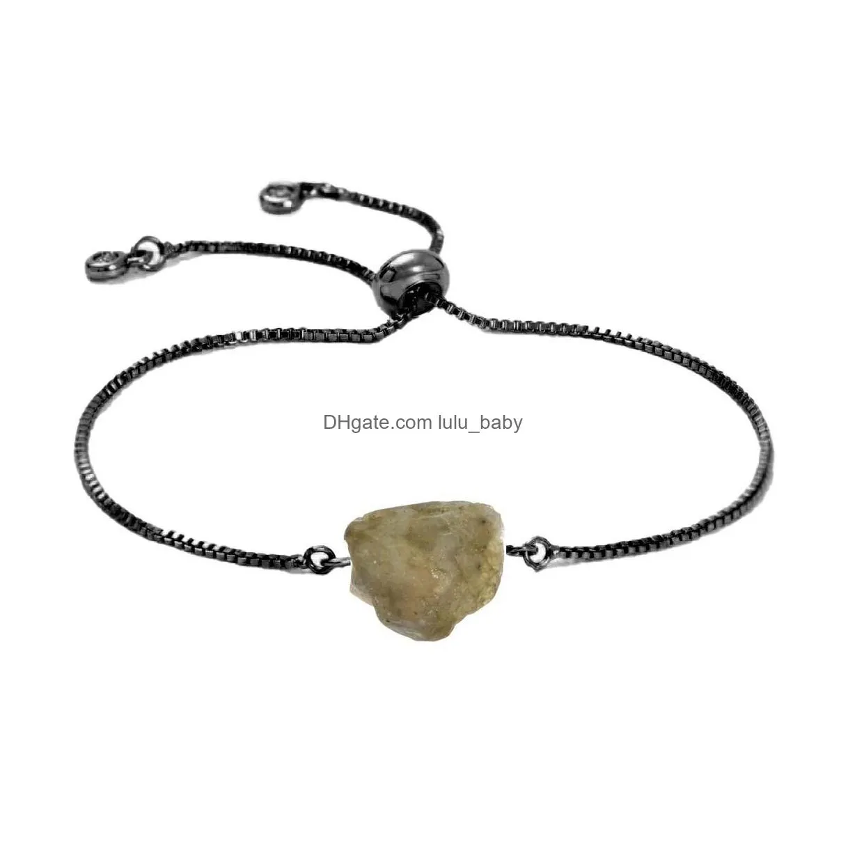 women raw gemstone link chain bracelet black diffuse energy healing chakra crystal yoga cuff bangle rough original stone couple