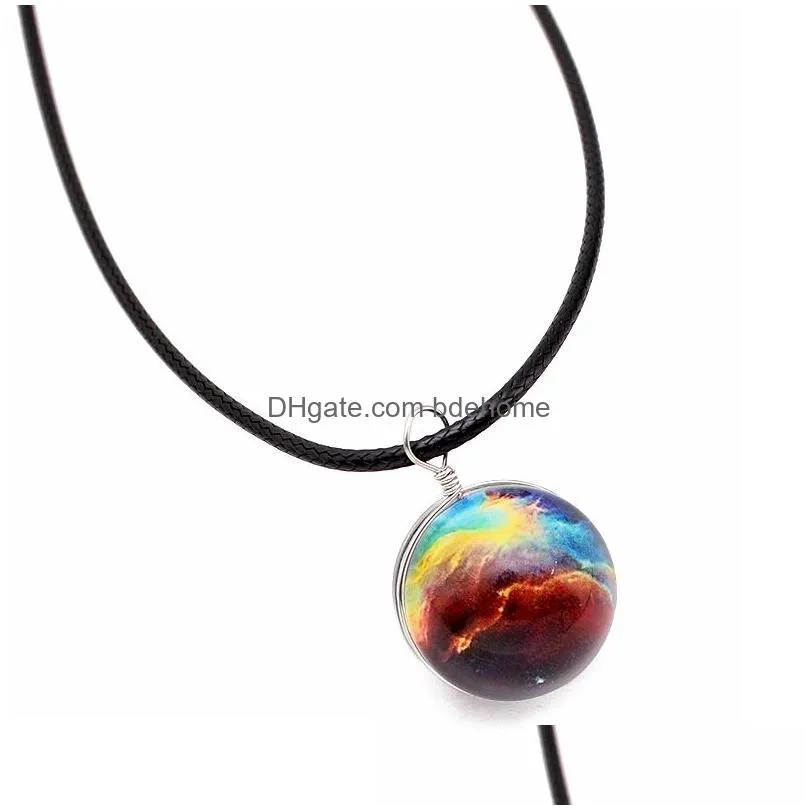 universe planet jewelry necklace double sided glass ball pendant solar system necklaces for women handmade custom starry sky