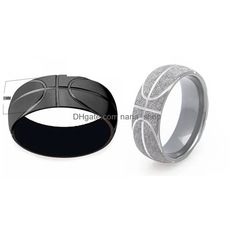 stainless steel basketball men ring abrazine symbol fitness sports jewelry couple women finger rings bague gift