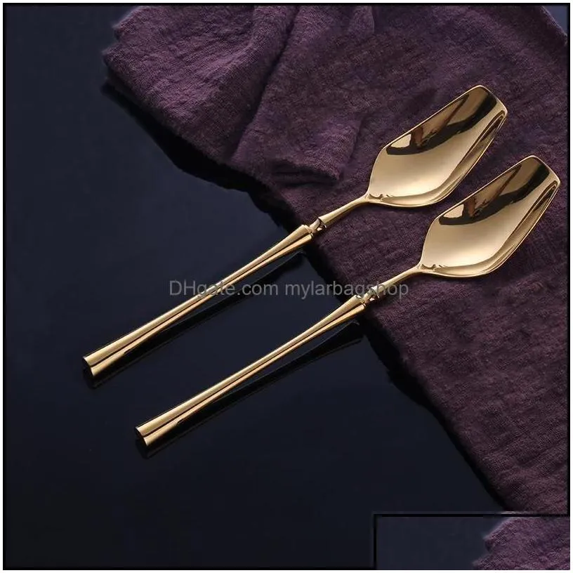 spoons 6pcs gold stainless steel dinner spoons dinnerware sierware cutlery for picnic drinkware tableware kitchen accessories drop de