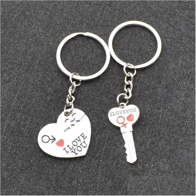 1 pair i love you letter couple keychain heart key ring lovers key chain valentines day jewelry gifts souvenirs