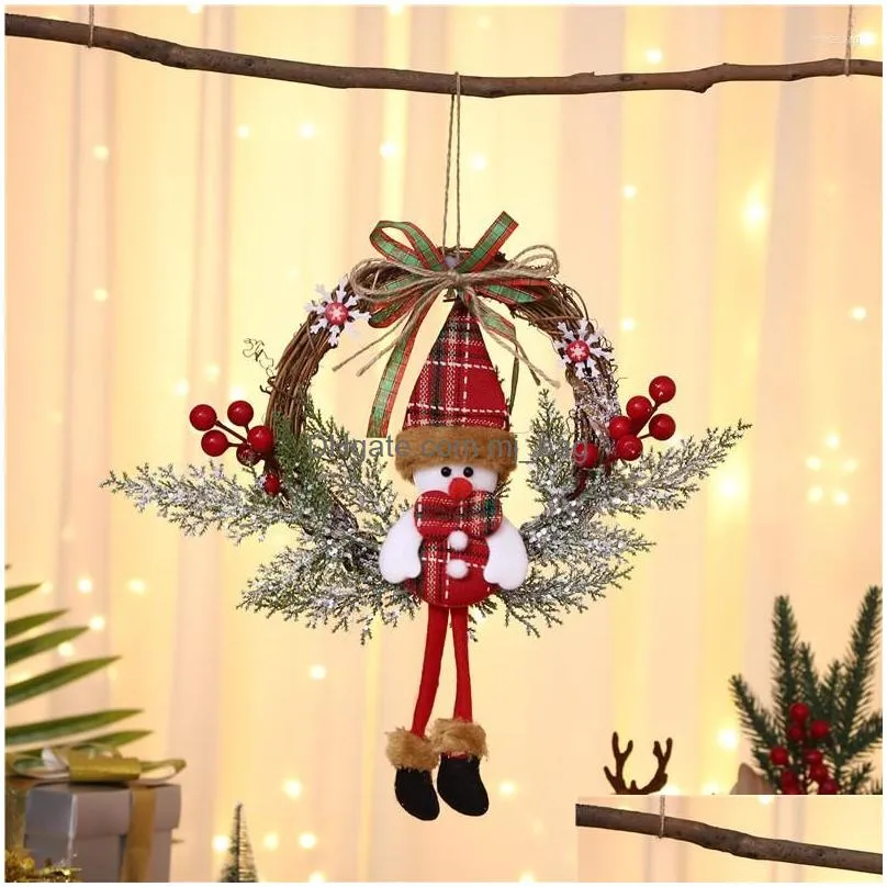 christmas decorations wreath ornaments door window hanging garland santa claus snowman elk cartoon doll home decoration holiday gift