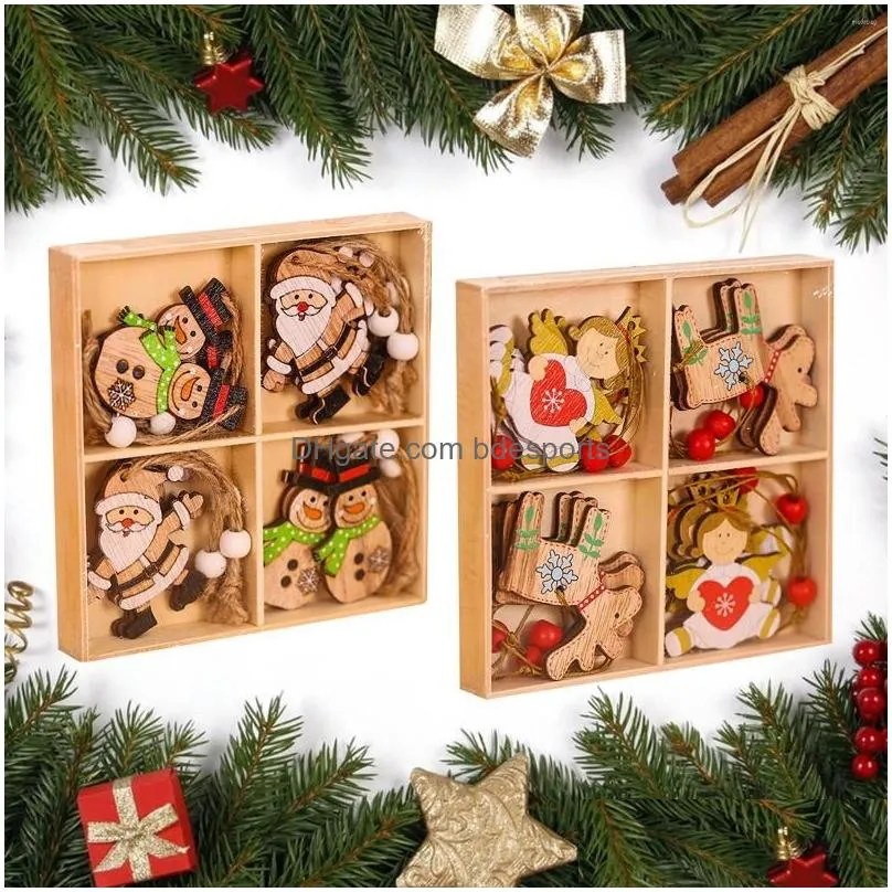 christmas decorations 12pcs decoration tree wood ornament truck cutouts xmas hanging pendant santa claus snowman for holiday home