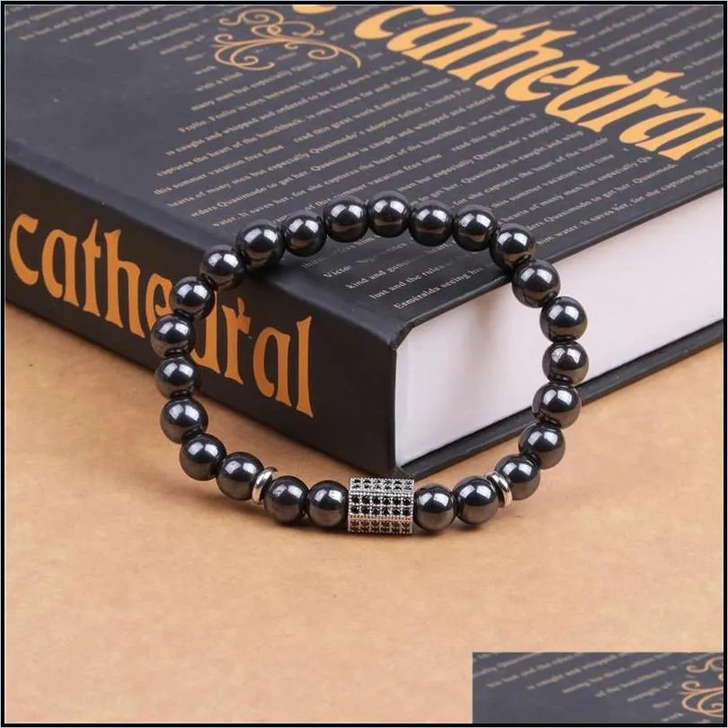 10pc/set fashion bead bracelet for men magnetic black gallstone copper bracelet with beads and hexagonal column mans bracelet