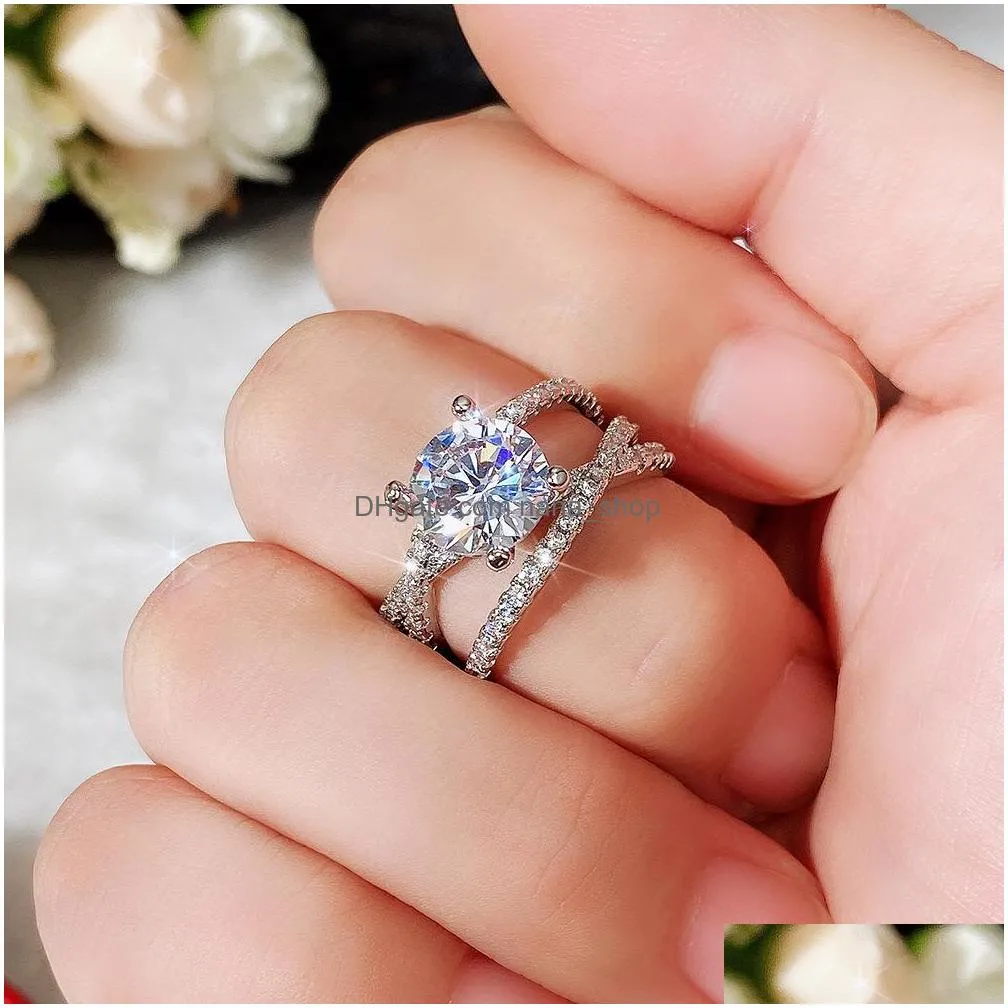 luxury cross design womens ring fashion versatile female accessories bling crystal cz wedding band eternity rings