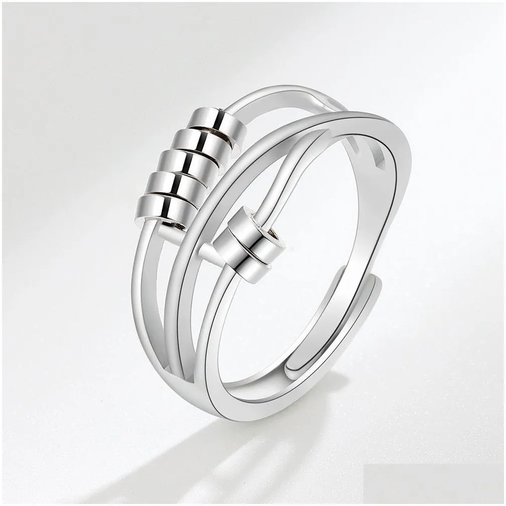 anti anxiety ring rotatable bead spinner band rings for women men jewelry gift