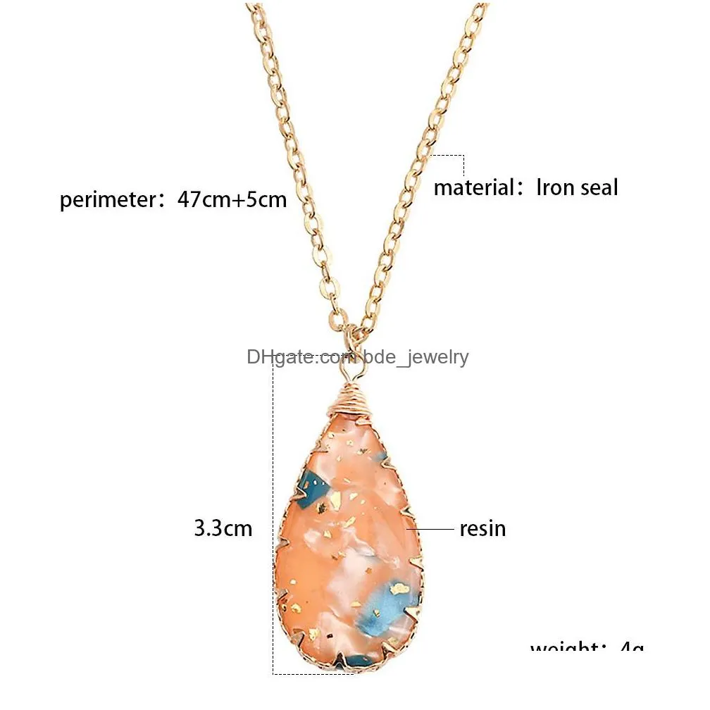 handmade water drop dried flower glass pendants necklace for women girls gold color chain necklaces wedding jewelry valentines day