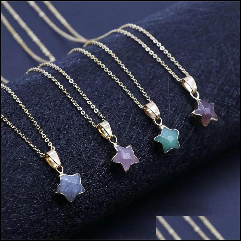 stone alloy geometric stars pendant gem healing crystal necklace ladies stainless steel fashion gifts