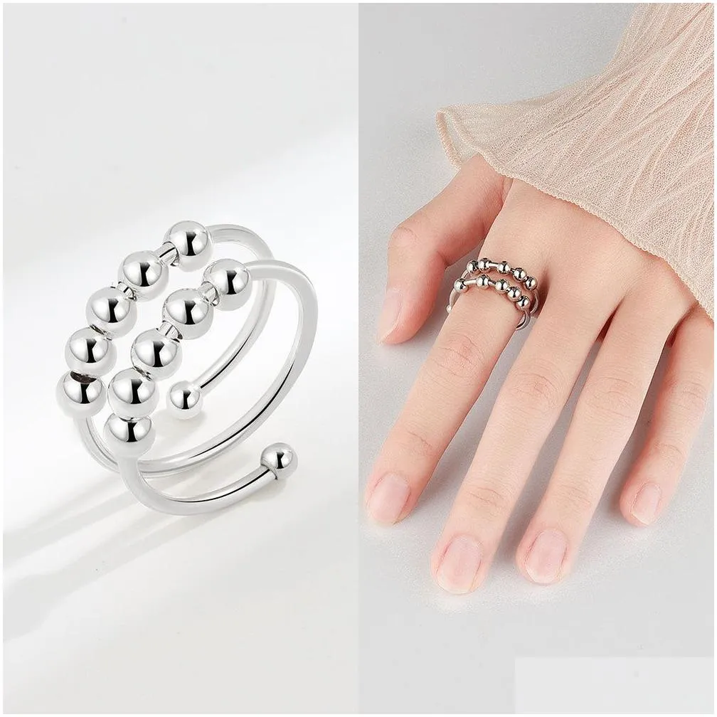 anti anxiety ring rotatable bead spinner band rings for women men jewelry gift