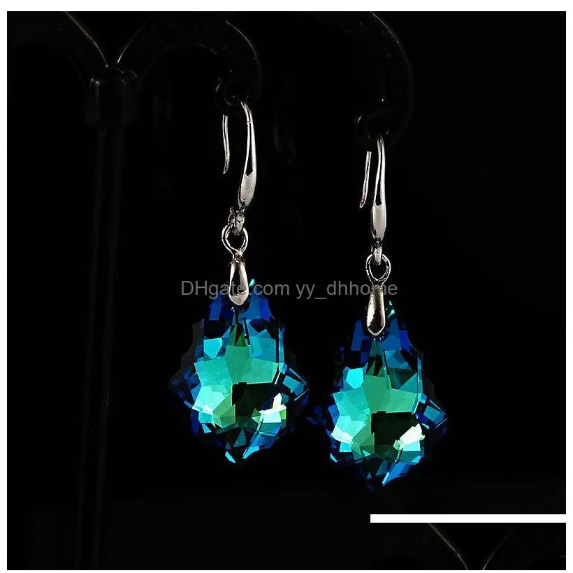 silver austrian crystal colorful baroque leaf fashion dangle earring jewelry good gift drop earrings wholesale