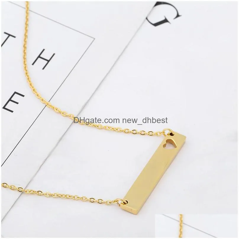 love heart necklace fashion gold solid blank bar pendant stainless steel necklaces for buyer own engraving jewelry diy