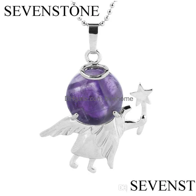 sevenstone fairy stick angel pendant necklace natural stone crystal semiprecious stone inlaid guardian angel men and women pendant