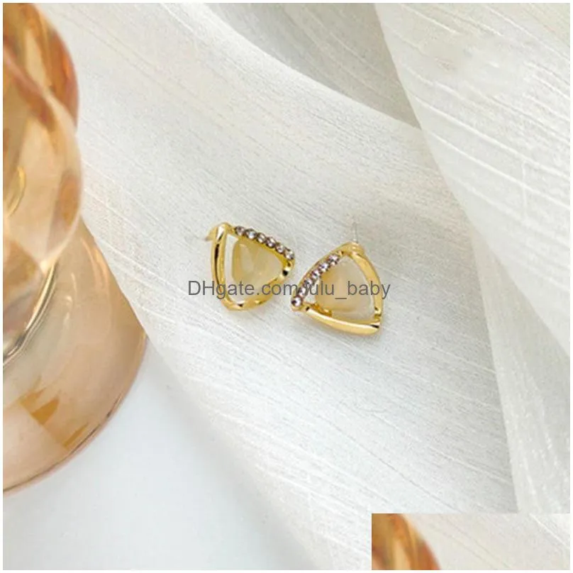 geometric hollow triangle opal stud earrings 925 silver needle earring lady party wedding lovers gift engagement luxury jewelry for