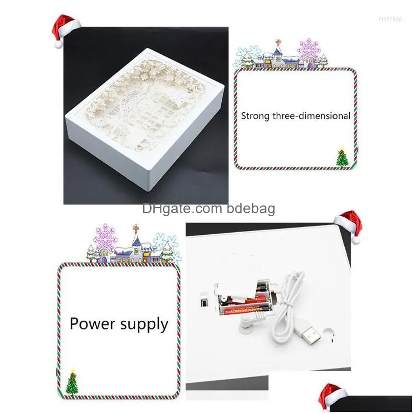 christmas decorations forest deer house papercut light box 3d paper carving shadow led night lamp plastic frame holiday party table