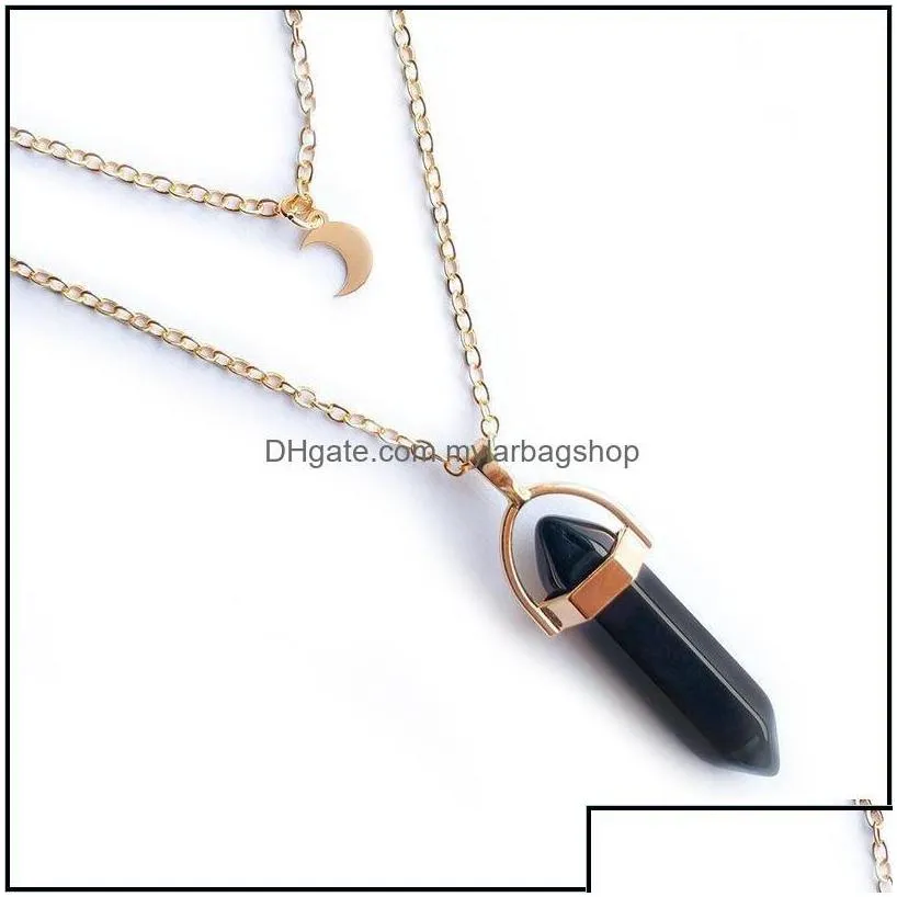 party favor event supplies festive home garden natural stones moon pendants necklace double layer gold link dh6ei