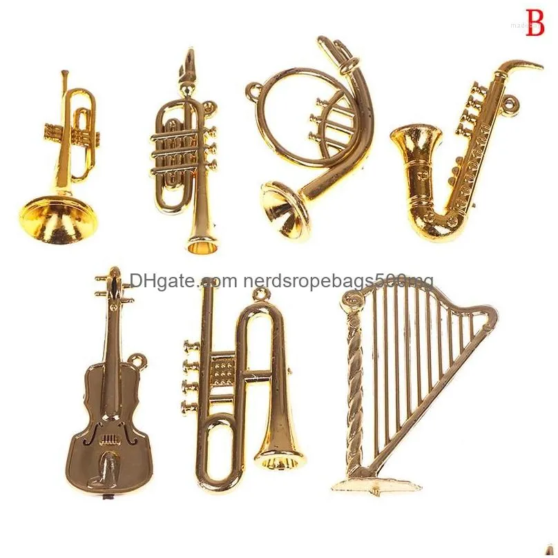 christmas decorations 7/14pcs/set 2styles mini plastic musical instrument gold tree hanging xmas decor