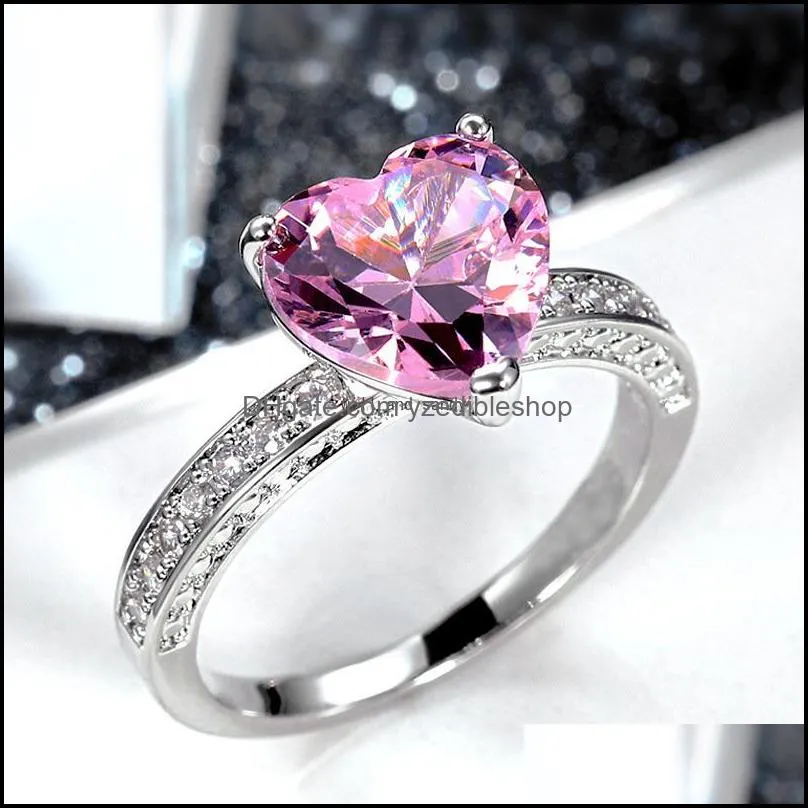 crystal heart zircon rings band finger for women copper ring girl friend vanlentines gift fashion jewelry