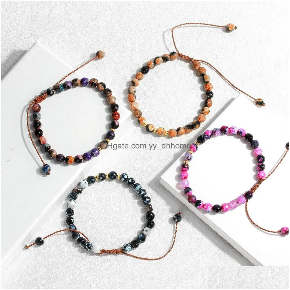 natural stone bead men strands bracelet handmade adjustable multi color beads braided rope bracelets for women couple jewelry gifts