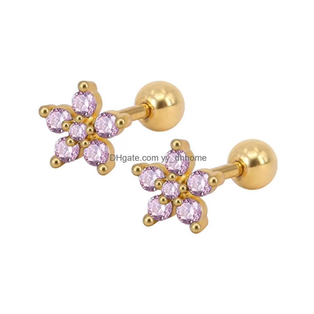 simple fashion flower female cubic zircon stud earrings for women girl bridal wedding active dangle style gifts