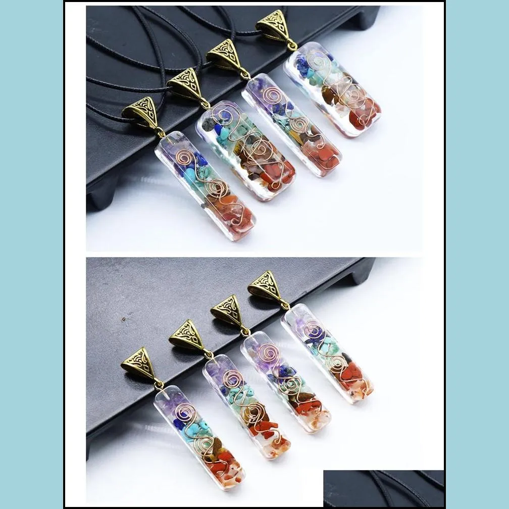 7 healing chakra orgone crystal pendant necklace reiki energy stones generator emotional body purification point with adjustable cord