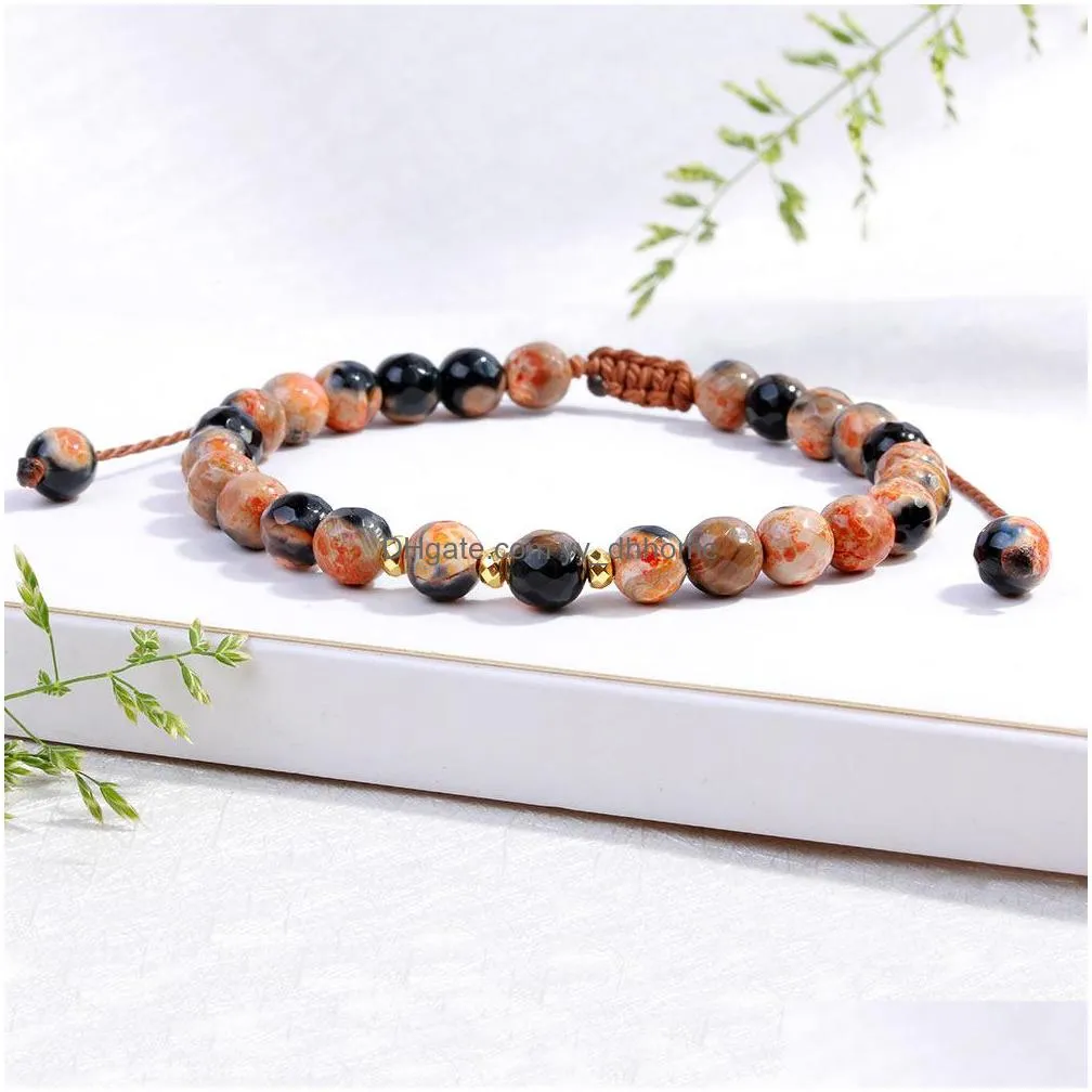 natural stone bead men strands bracelet handmade adjustable multi color beads braided rope bracelets for women couple jewelry gifts