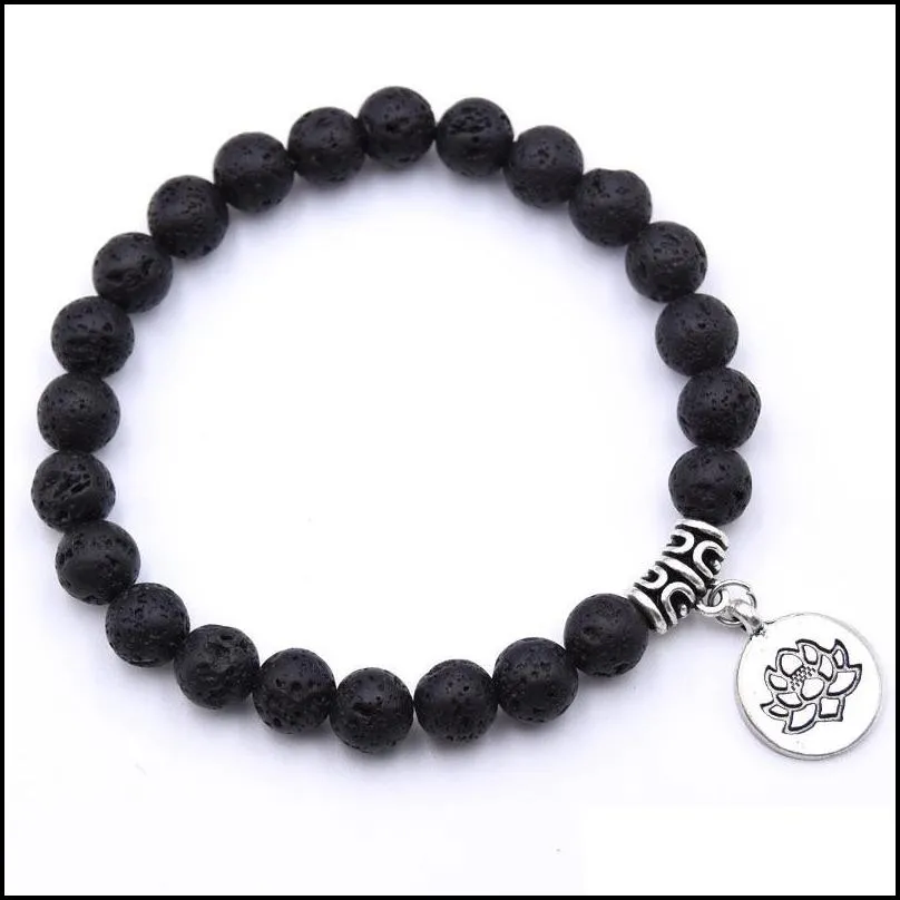 natural stone lotus pendant men and women elastic bracelet essential oil diffusion yoga cure bracelet