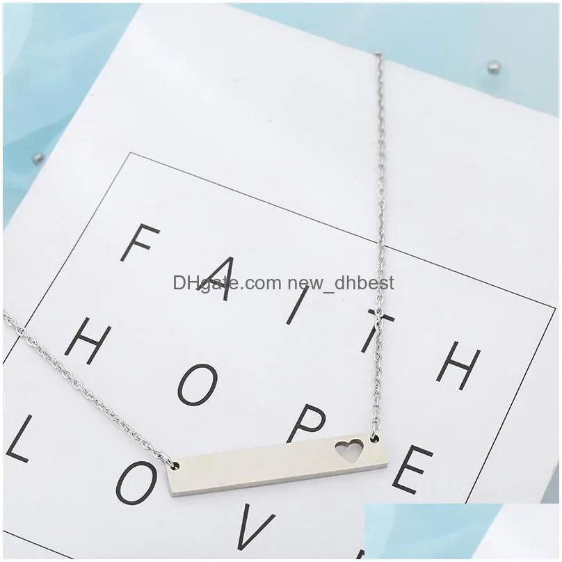 love heart necklace fashion gold solid blank bar pendant stainless steel necklaces for buyer own engraving jewelry diy