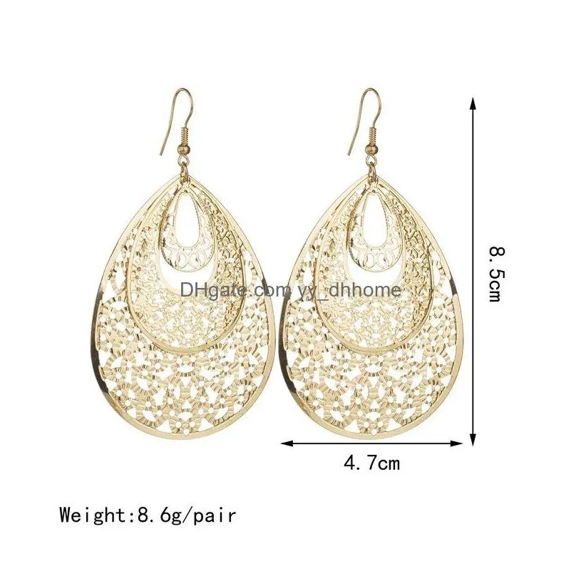  exaggerated metal water drop dangle earrings atmospheric disc multilevel fashion retro round boho style hollow ladies