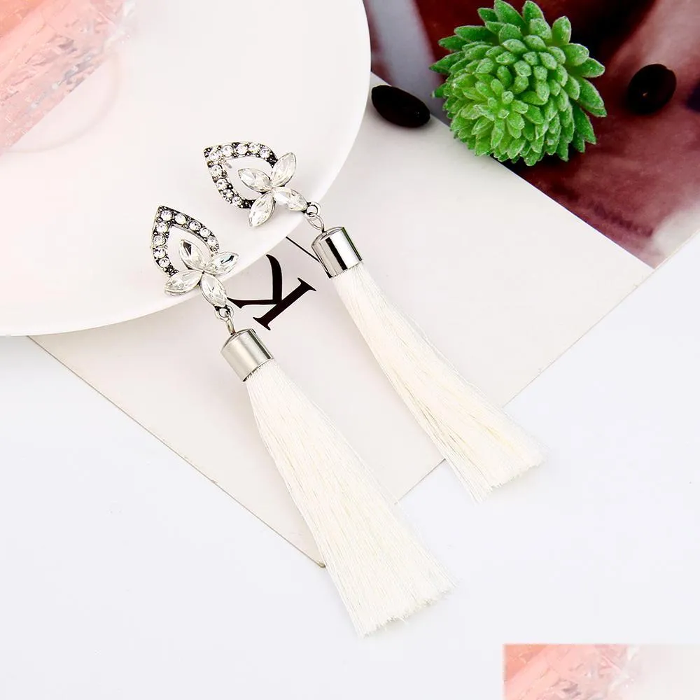 boho crystal long tassel dangle earrings for women ethnic geometric rose flower sign statement drop earring 2021 fashion jewelry in