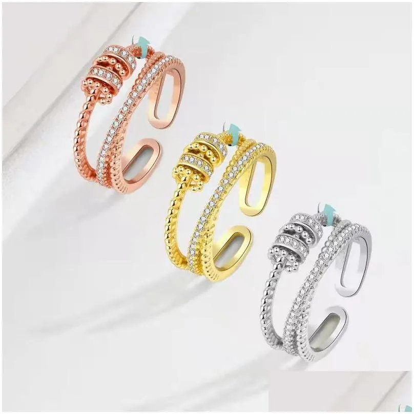 multilayer rotatable cubic zirconia band ring for women anti anxiety rings adjustable jewelry gift
