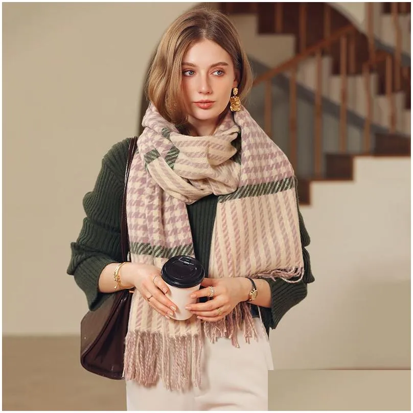 plaid scarves for women tassels chunky oversized shawl winter/fall warm scarf