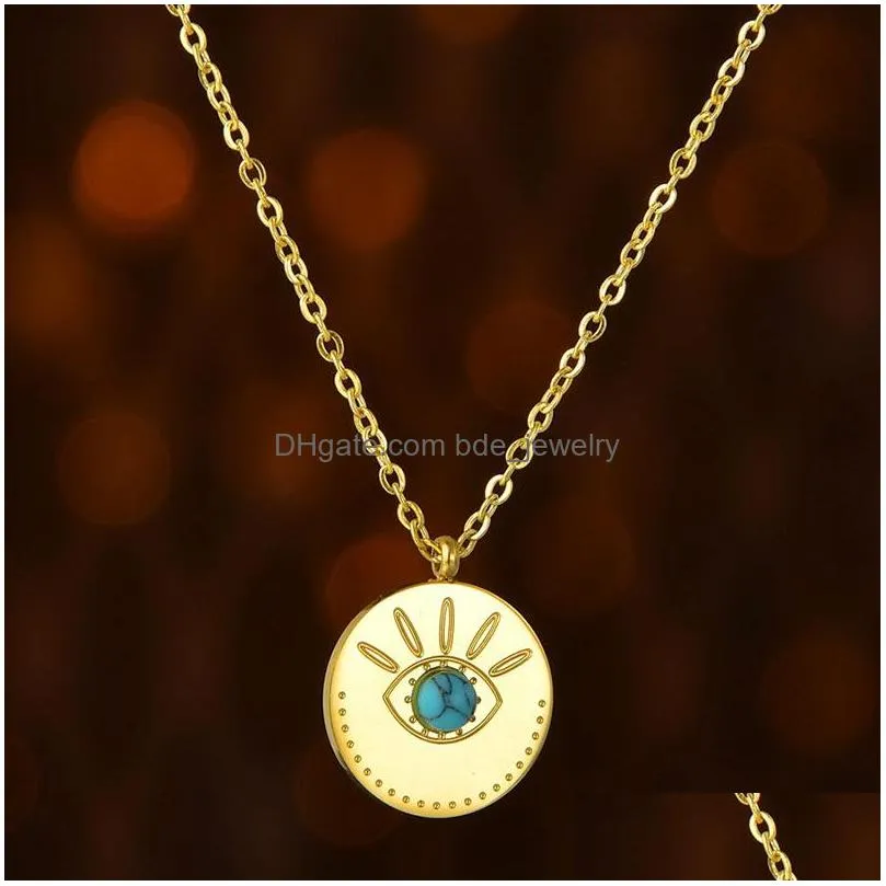 vintage turquoise necklaces gold plated geometry round eyes pendant necklace for elegant women girls fashion jewelry