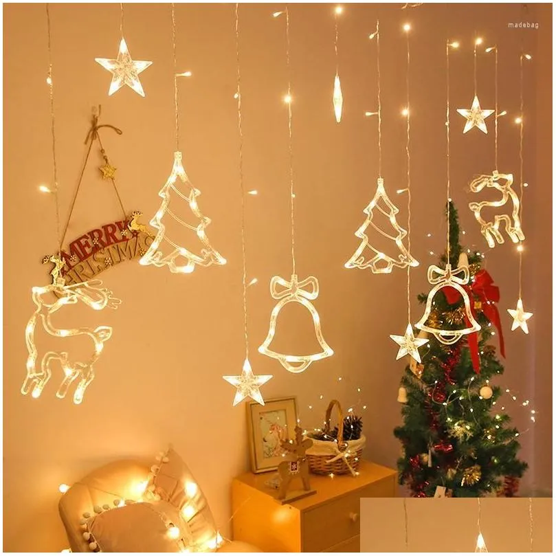 christmas decorations decoration led garland curtain string light star moon 220v/110v year 2022 for home noel