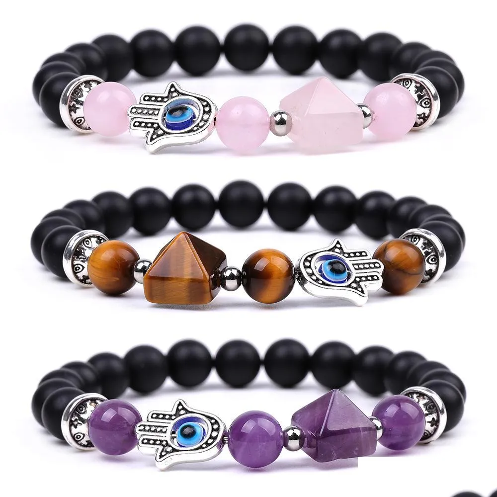 healing crystal pyramid beads bracelets for women men strands feng shui reiki positive energy gemstone metaphysical bangle chakra orgone matte onyx