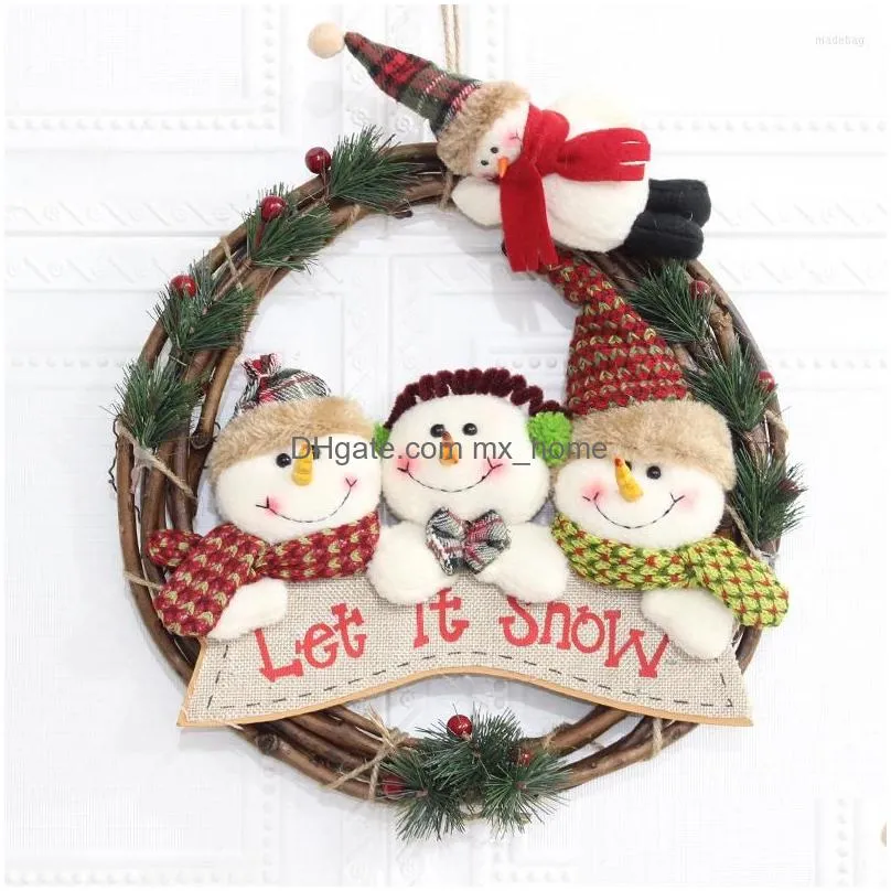 christmas decorations wicker garland tree pendant snowman muppet doll wreath shopping mall store window charm