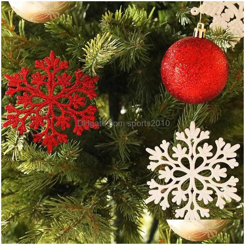 christmas decorations 40pcs gold silver glitter powder snowflake strings tree hanging pendant ornaments xmas natal decoration